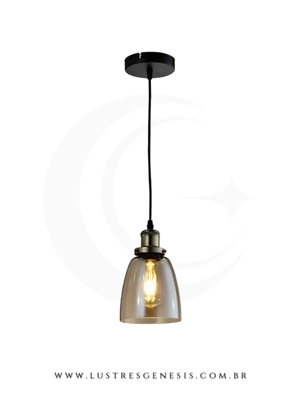 Pendente Retro Industrial Vidro Amber Com Soquete Metal Dourado E27 Ideal Para Bancada de Cozinha Balcao Area Gourmet Lavabo e Cabeceira de Cama
